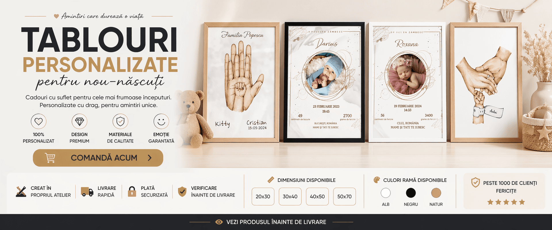 Tablouri personalizate  pentru nou-născuți