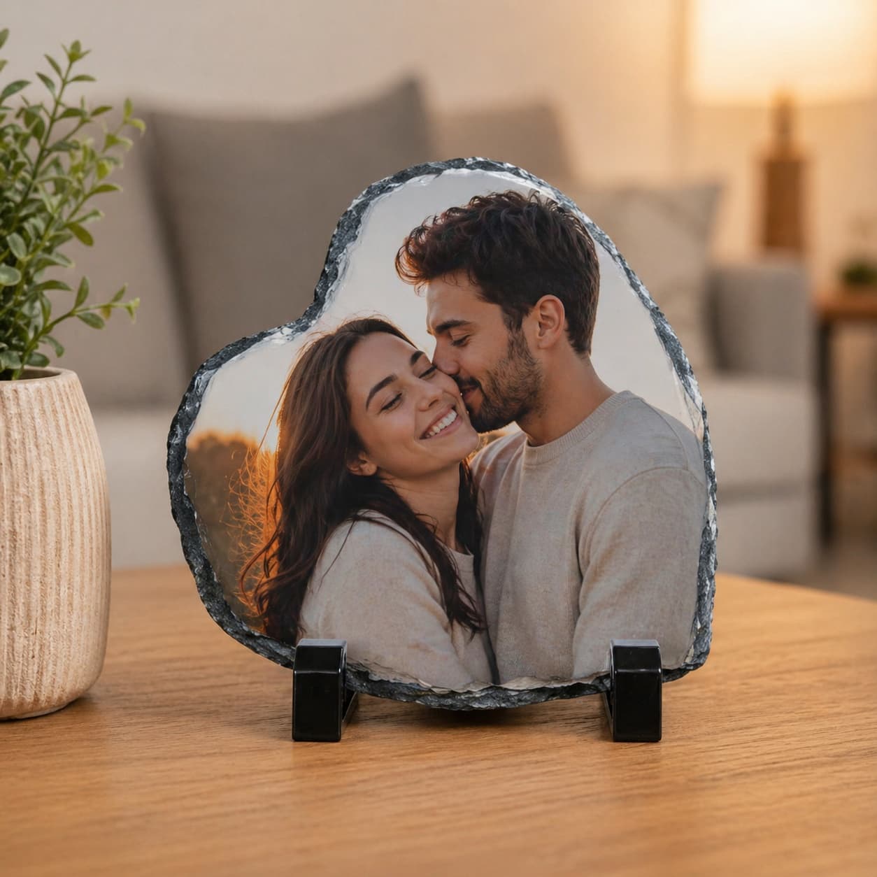 Ardezie în Formă de Inimă Personalizată cu Poză – Tablou Foto Premium din Ardezie Naturală cu Mesaj