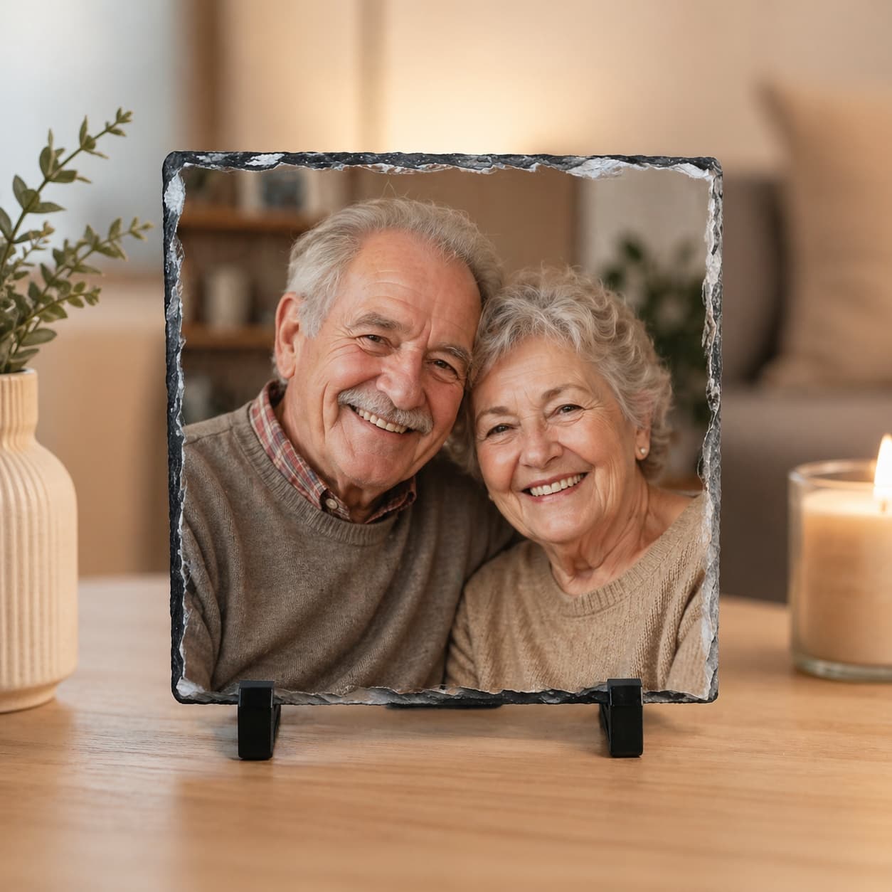 Ardezie Personalizată 20x20 cu Poză și Mesaj – Tablou Foto Premium din Ardezie Naturală