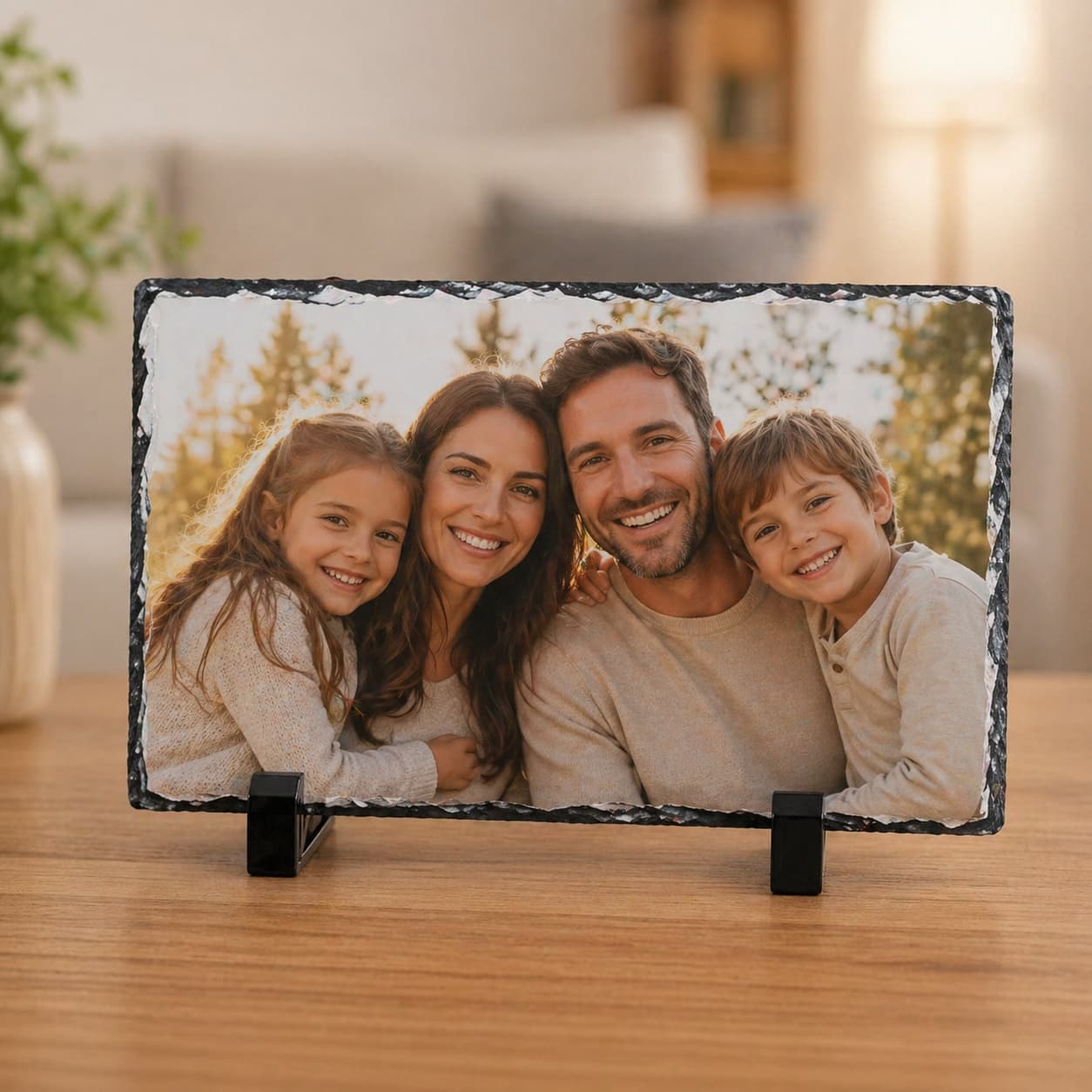 Ardezie Personalizată Dreptunghi 20x15 cu Poză și Mesaj – Placă Foto Premium din Ardezie Naturală