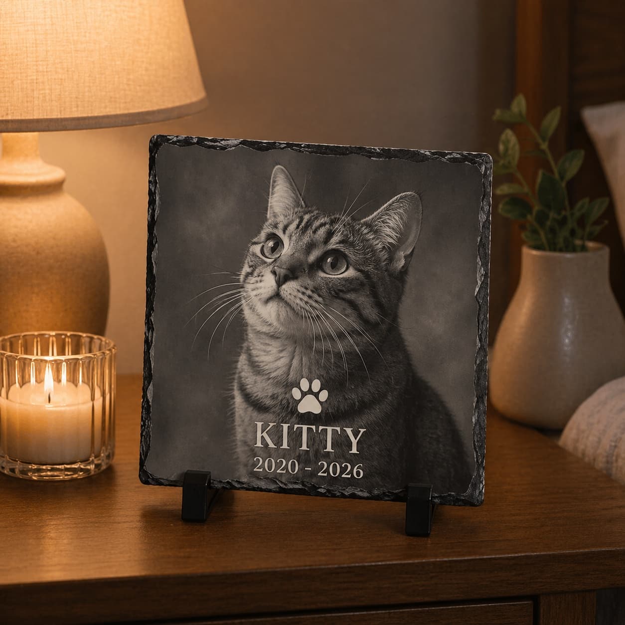 Ardezie Personalizată In Memoriam Animal – Tablou Comemorativ cu Poză, Nume și Dată | Amintire Elegantă Câine sau Pisică