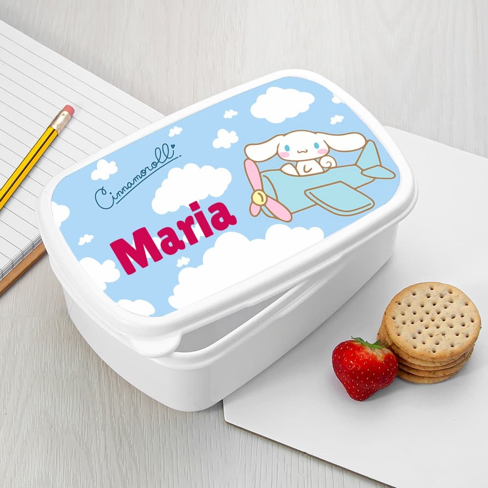 aserolă Mic Dejun Personalizată cu Cinnamoroll și Nume – Cutie Prânz Copii Adorabilă, Ideală pentru Școală și Grădiniță