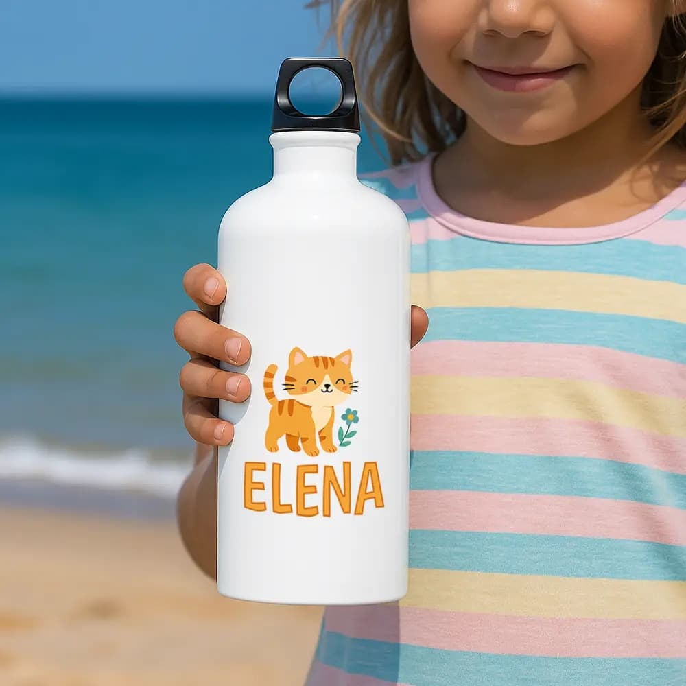 Bidon apă personalizat Pisicuță cu nume sau mesaj – sticlă reutilizabilă cute pentru fete și copii