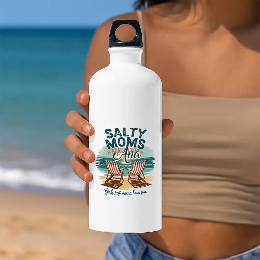 Bidon apă personalizat Salty Moms cu nume sau mesaj – sticlă reutilizabilă pentru mame active