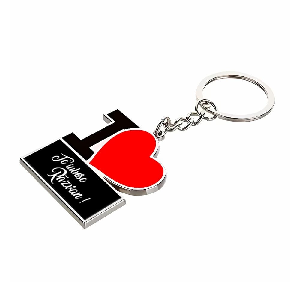 Breloc metalic personalizat „I Love You” – cadou romantic cu poză sau mesaj