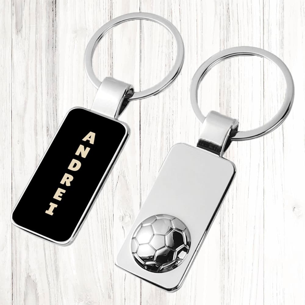 Breloc Personalizat Metalic Fotbal cu Nume sau Poză – Cadou pentru Fani Fotbal, Accesoriu Elegant și Rezistent