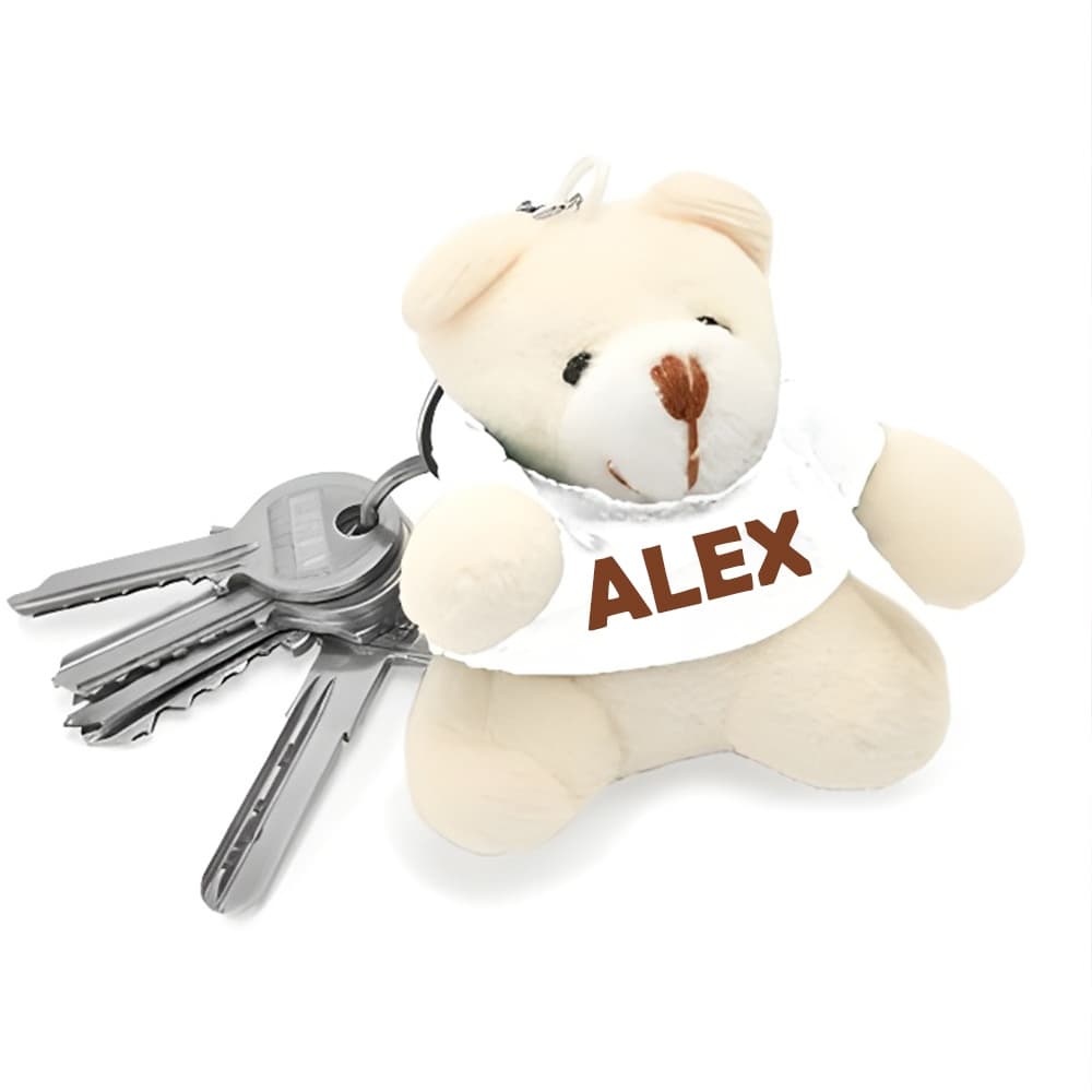 Breloc Personalizat Ursuleț de Pluș 7 cm cu Poză sau Nume – Cadou Drăguț pentru Copii și Persoane Dragi