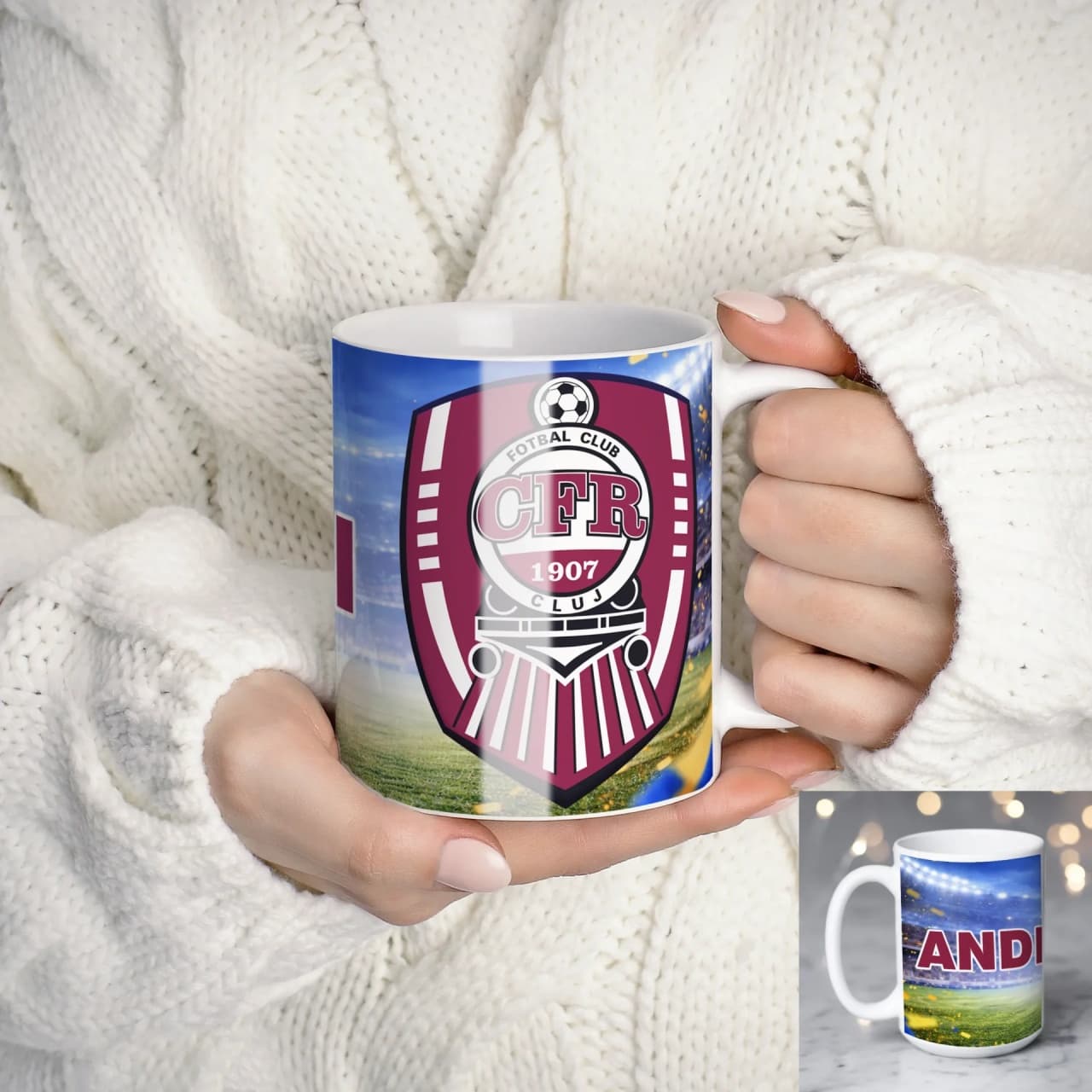 Cană personalizată CFR Cluj cu nume sau mesaj – cadou pentru suporteri