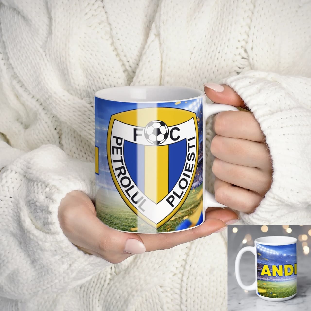 Cană personalizată FC Petrolul Ploiești cu nume sau mesaj – cadou pentru suporteri