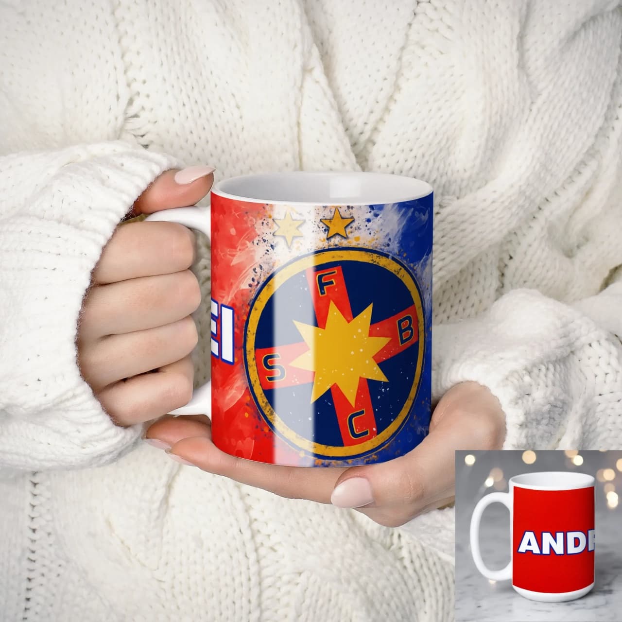 Cană personalizată FCSB cu nume sau mesaj – cadou pentru suporteri