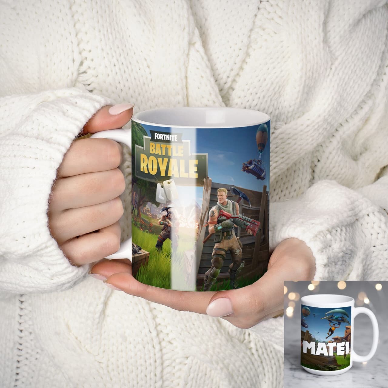 Cană personalizată Fortnite cu nume sau mesaj – cadou pentru gameri și copii
