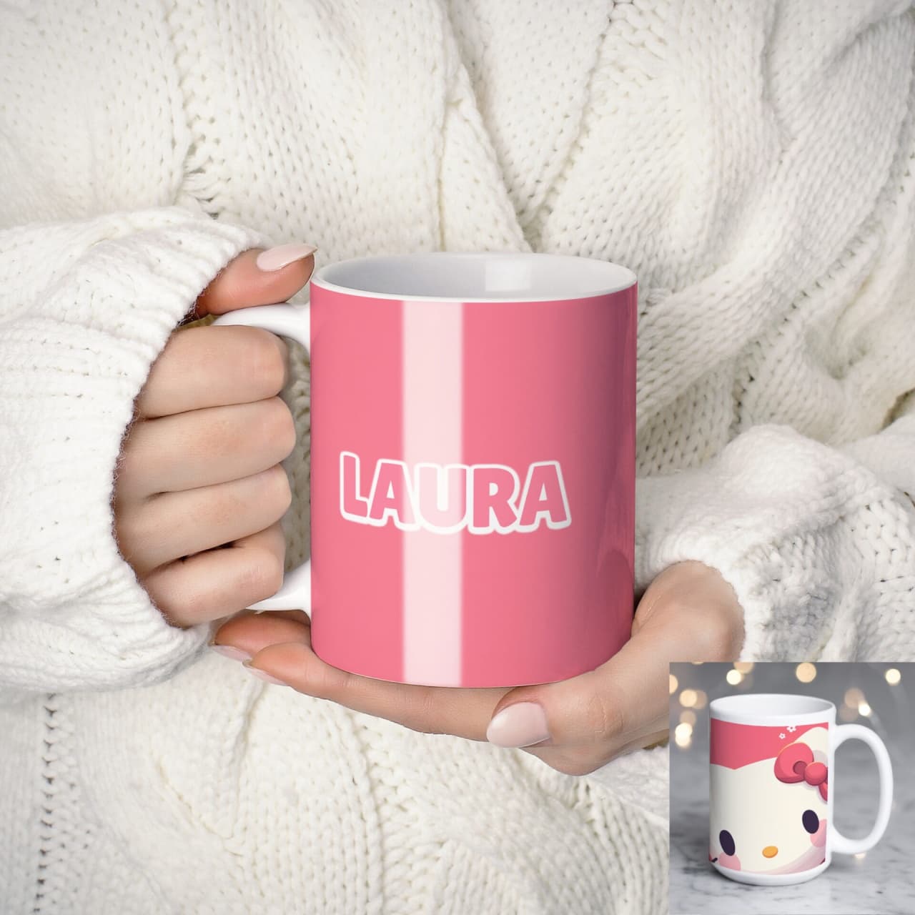 Cană personalizată Hello Kitty cu nume sau mesaj – cadou kawaii pentru fete și copii