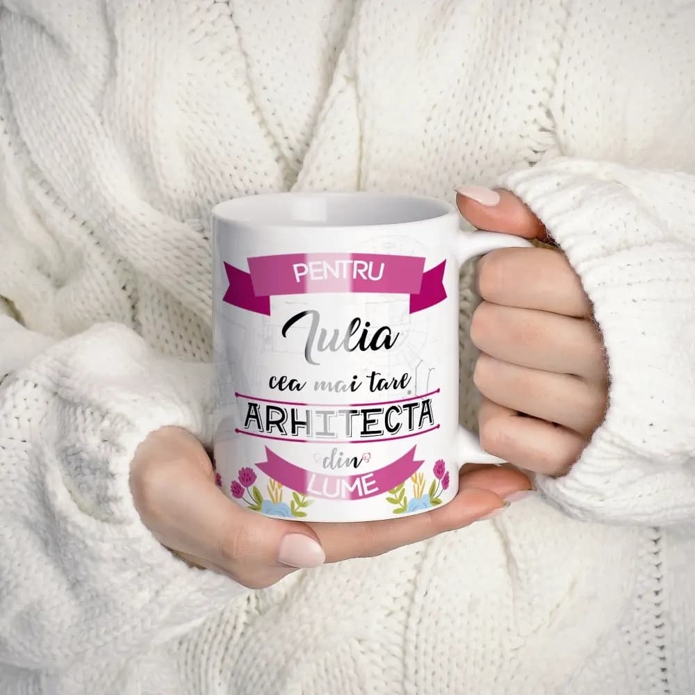 Cană personalizată pentru arhitectă cu nume sau mesaj – cadou elegant pentru arhitecte