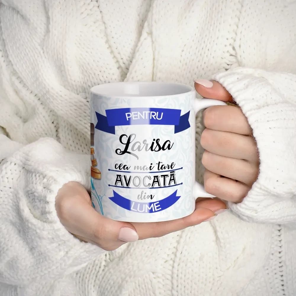 Cană personalizată pentru avocată cu nume sau mesaj – cadou elegant pentru avocat