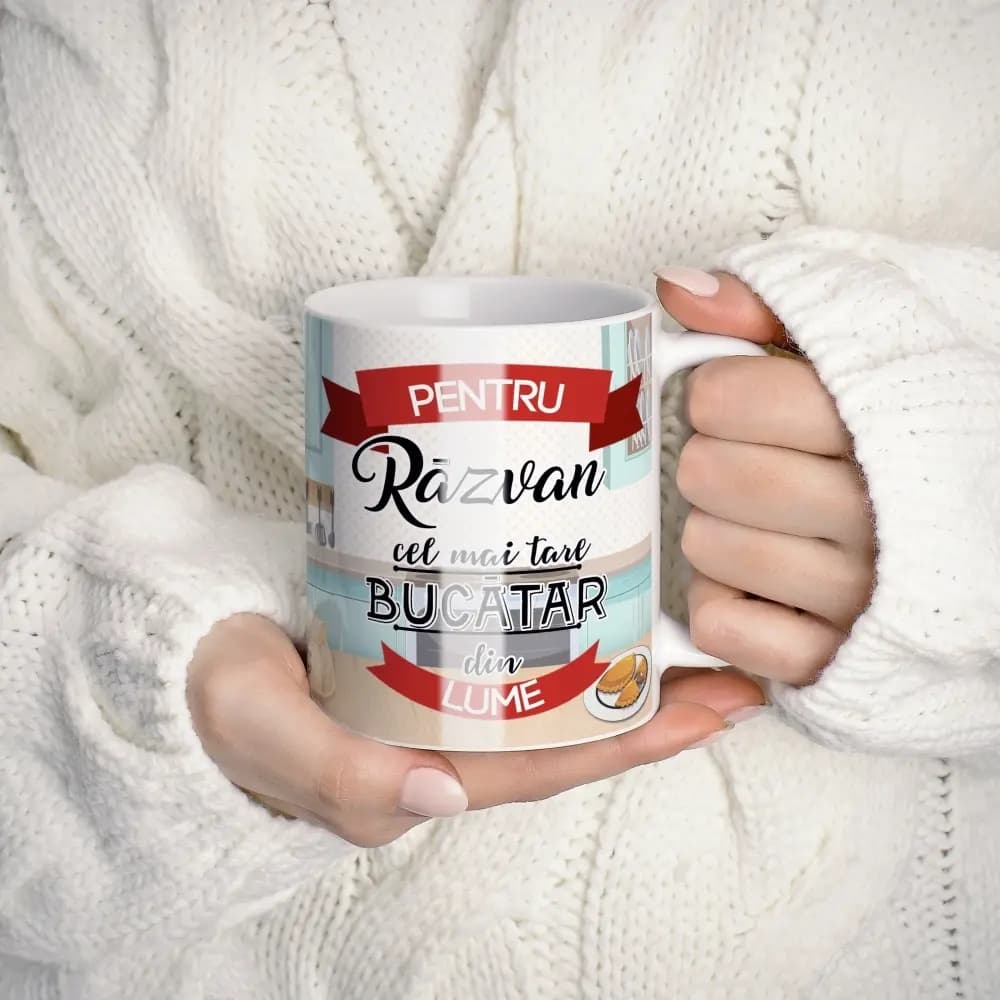 Cană personalizată pentru bucătar cu nume sau mesaj – cadou pentru pasionați de gătit