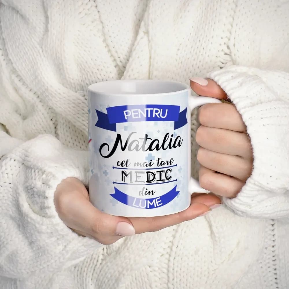 Cană personalizată pentru medic cu nume sau mesaj – cadou pentru doctor