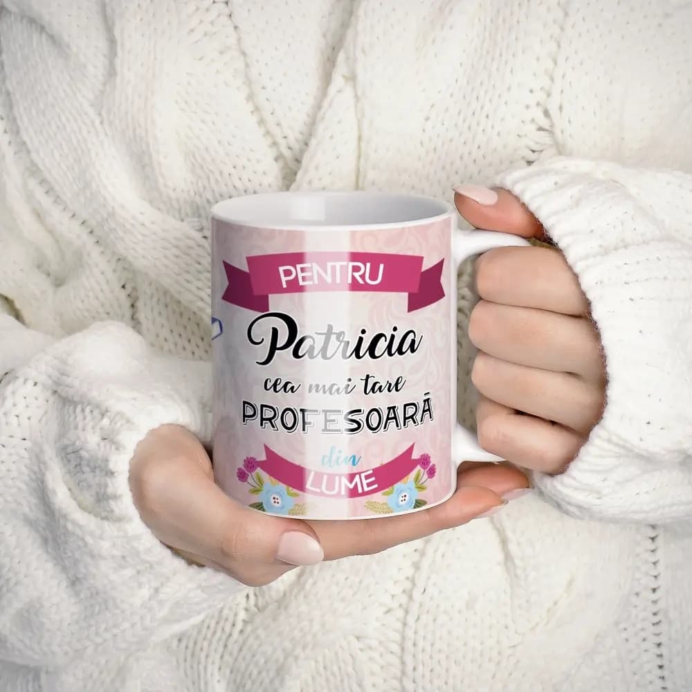 Cană personalizată pentru profesoară cu nume sau mesaj – cadou de apreciere pentru școală