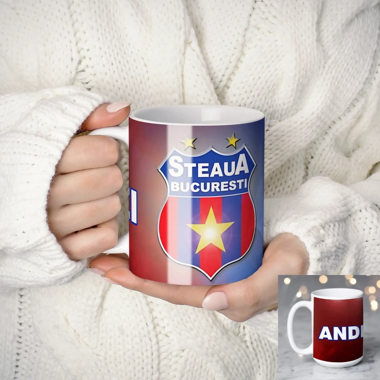 Cană personalizată Steaua București cu nume sau mesaj – cadou pentru suporteri