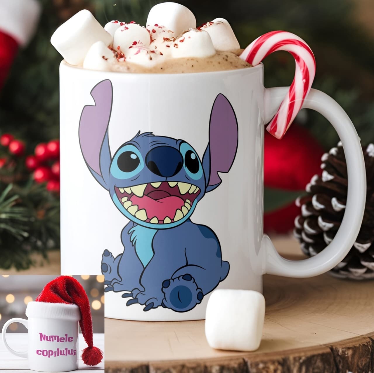 Cană personalizată Stitch cu nume sau mesaj – cadou cute pentru fete și copii model 020