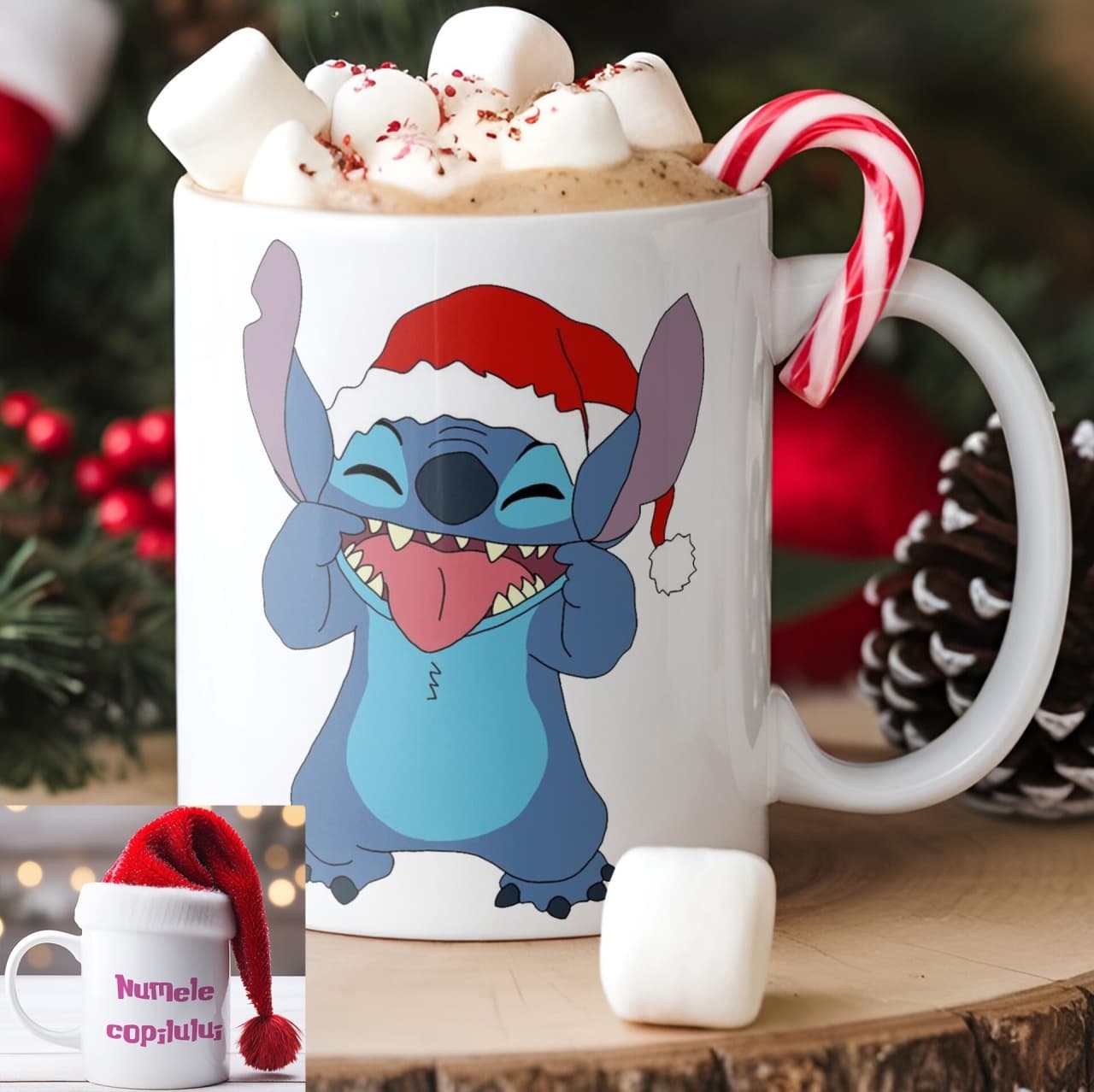 Cană personalizată Stitch cu nume sau mesaj – cadou cute și amuzant pentru fete și copii model 018