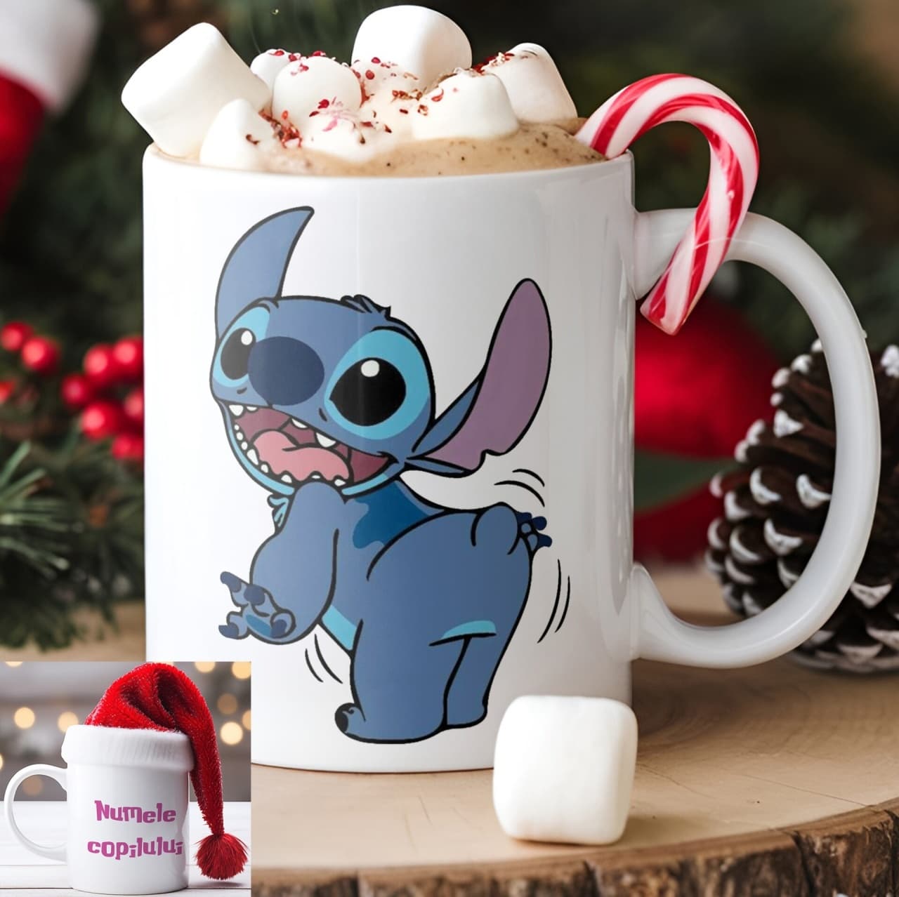 Cană personalizată Stitch cu nume sau mesaj – cadou prietenie cute pentru fete și copii model 016