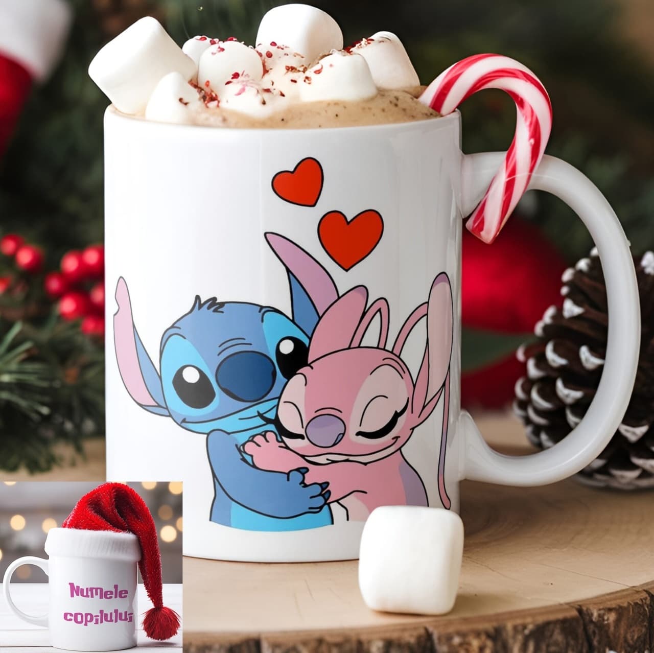 Cană personalizată Stitch cu nume sau mesaj – cană cadou colorată pentru fete și copii model 007
