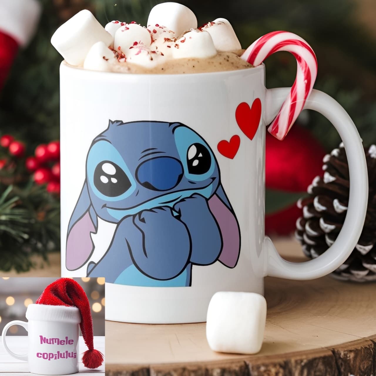 Cană personalizată Stitch cu nume sau mesaj – cană cadou cute pentru fete și copii model 012