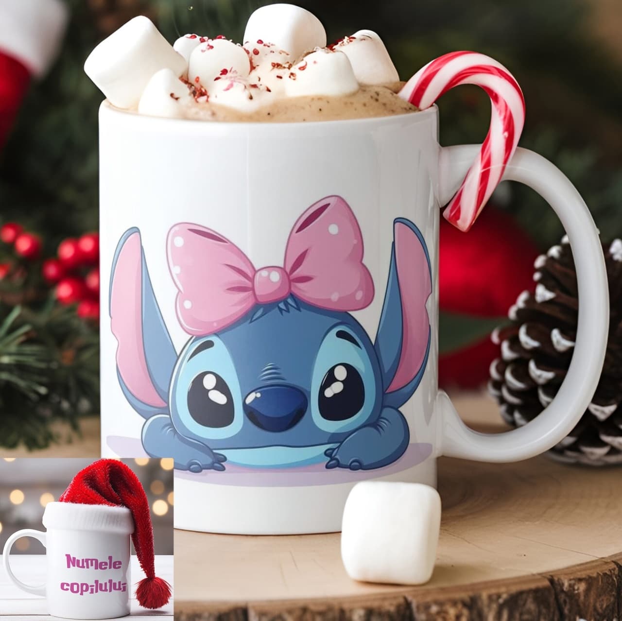 Cană personalizată Stitch cu nume sau mesaj – cană cadou drăgălașă pentru fete și copii model 011