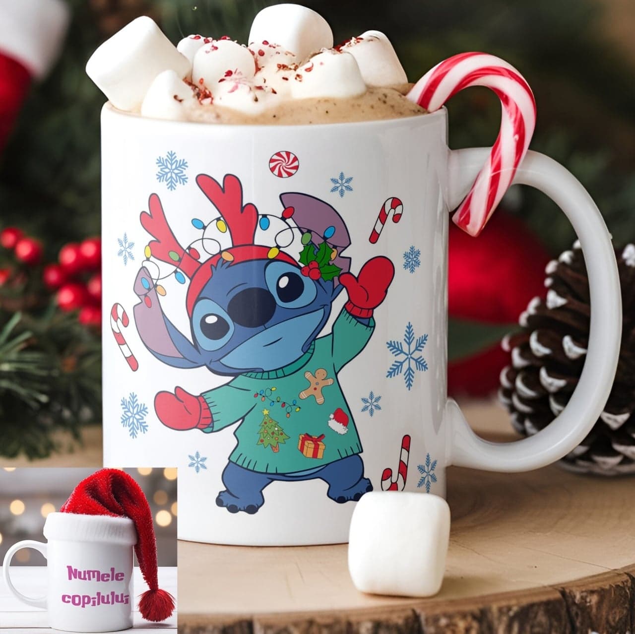 Cană personalizată Stitch cu nume sau mesaj – cană cadou jucăușă pentru fete și copii model 003