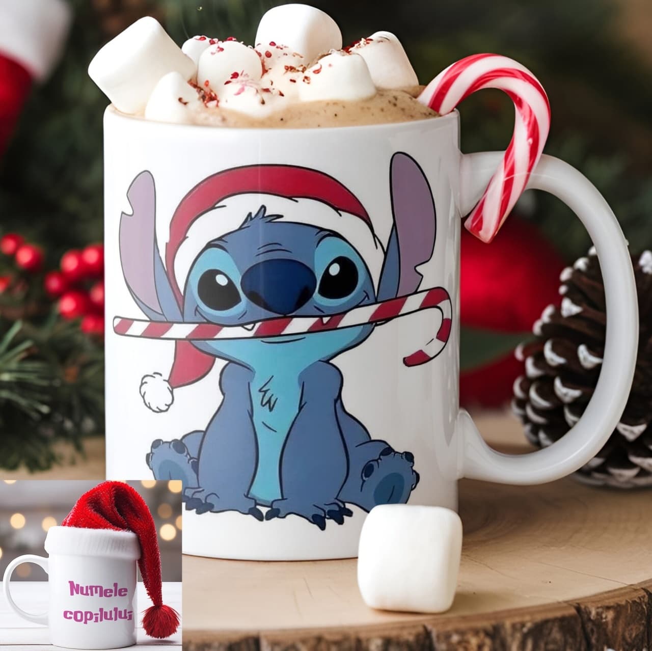 Cană personalizată Stitch cu nume sau mesaj – cană cadou plină de farmec pentru fete și copii model 005