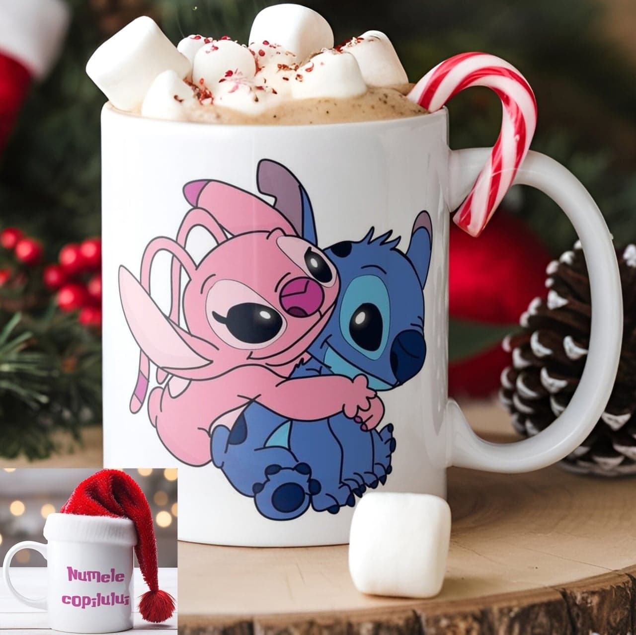 Cană personalizată Stitch cu nume sau mesaj – cană cadou simpatică pentru fete și copii model 001