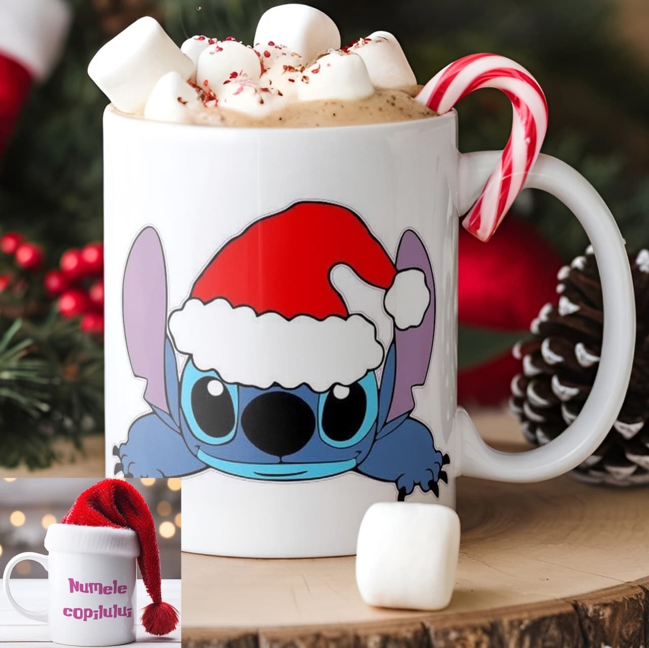 Cană personalizată Stitch cu nume sau mesaj – cană cadou simpatică pentru fete și copii model 009