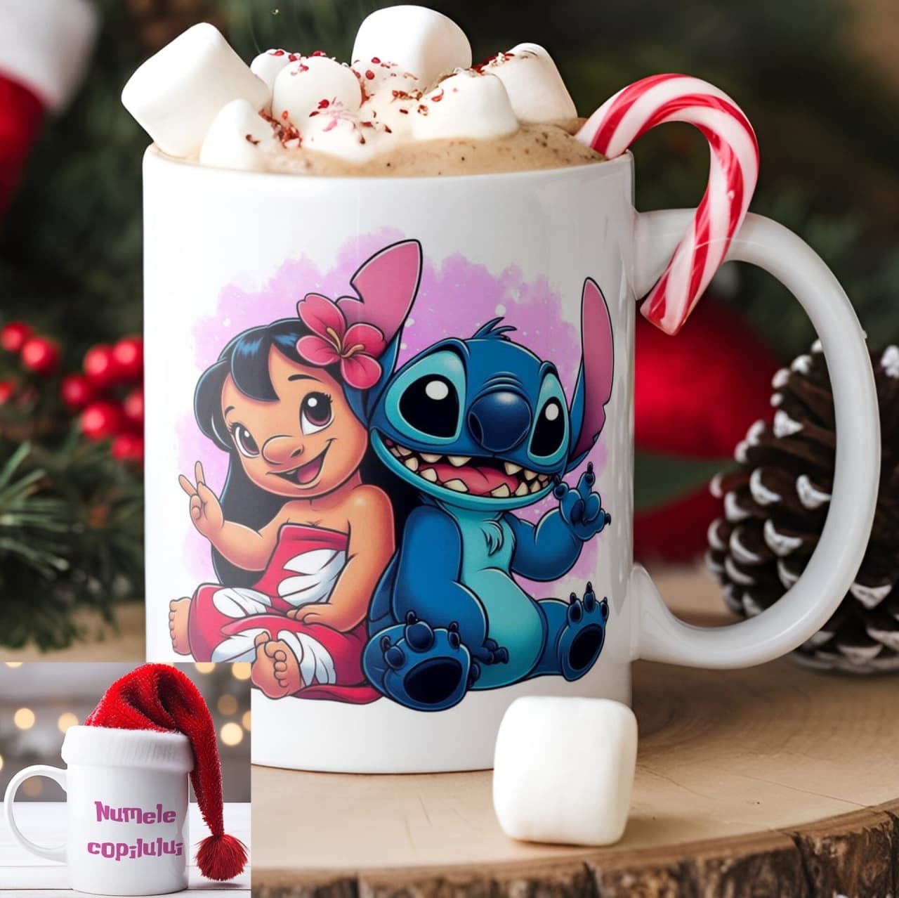 Cană personalizată Stitch cu nume sau mesaj – cană cadou veselă pentru fete și copii model 008