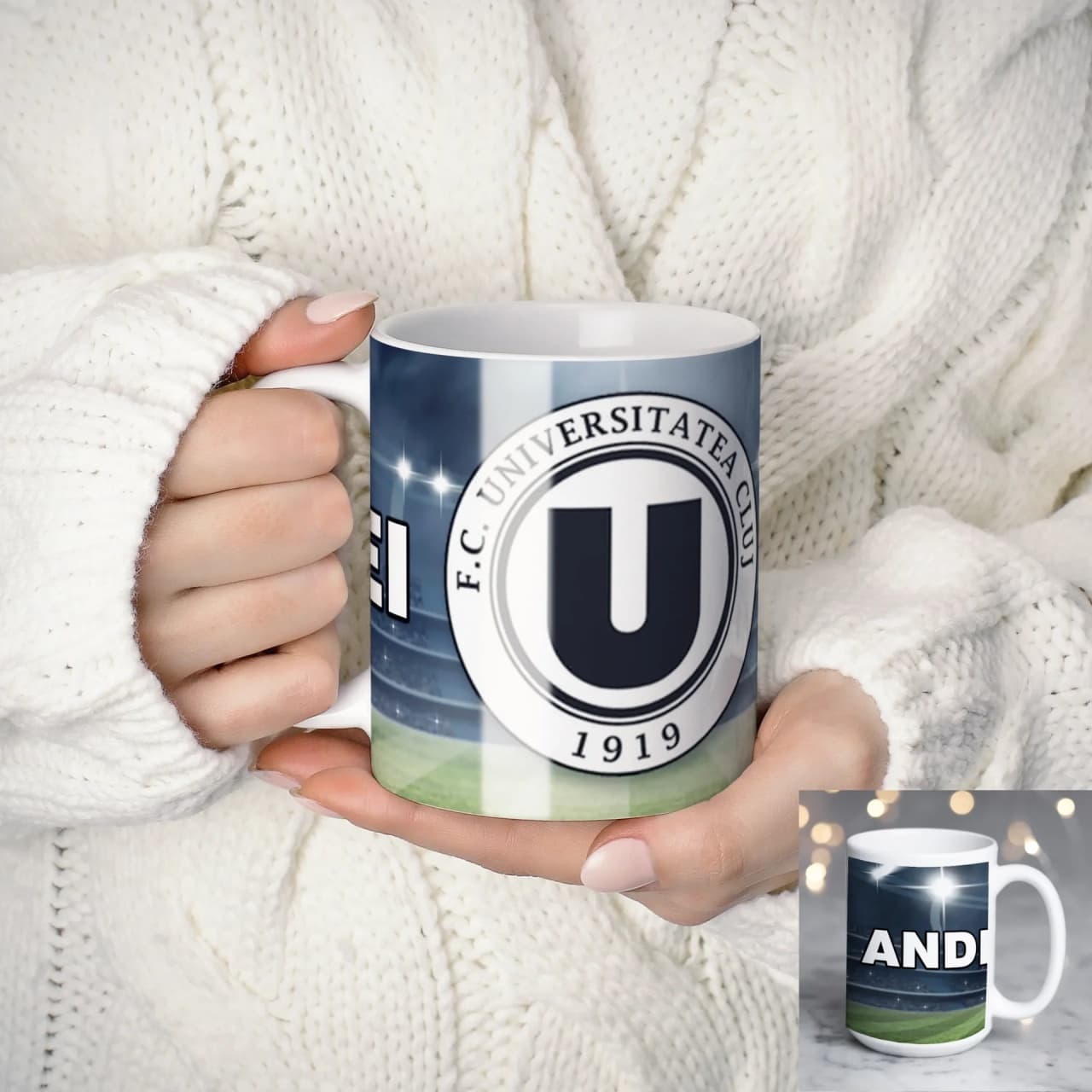 Cană personalizată Universitatea Cluj cu nume sau mesaj – cadou pentru suporteri U Cluj