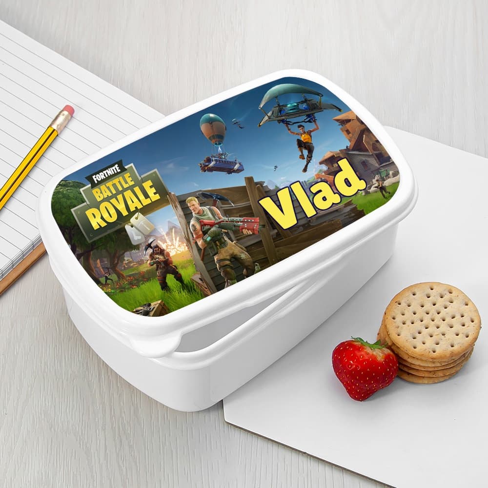 Caserolă Mic Dejun Personalizată cu Fortnite și Nume – Cutie Prânz Copii Gamer, Ideală pentru Școală