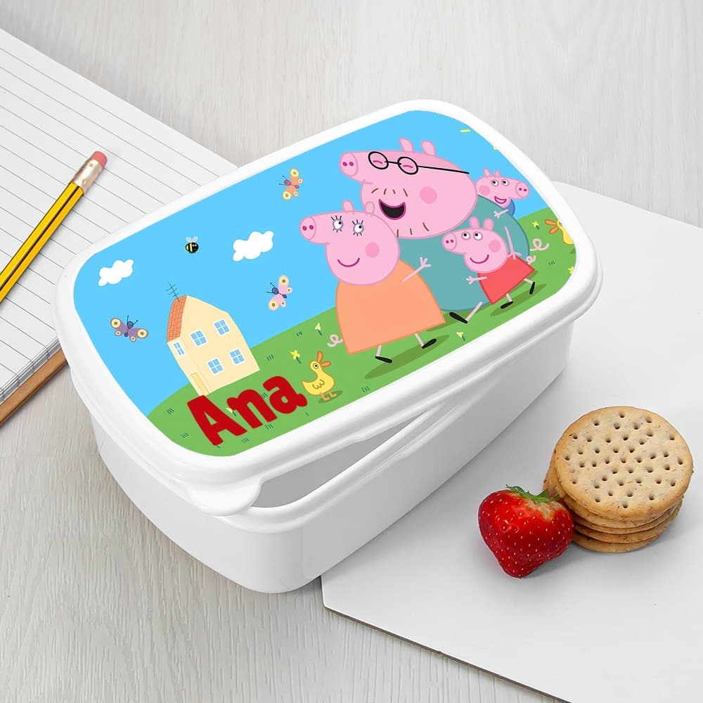 Caserolă Mic Dejun Personalizată cu Peppa Pig și Nume – Cutie Prânz Copii Adorabilă, Ideală pentru Grădiniță și Școală