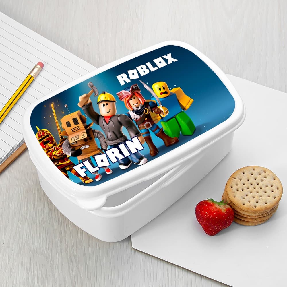 Caserolă Mic Dejun Personalizată cu Roblox și Nume – Cutie Prânz Copii Gamer, Ideală pentru Școală