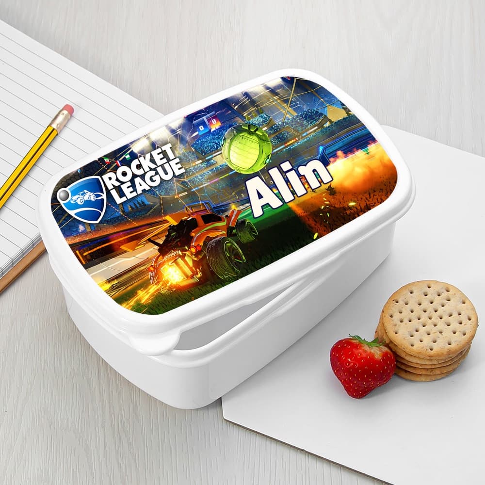 Caserolă Mic Dejun Personalizată cu Rocket League și Nume – Cutie Prânz Copii Gamer, Ideală pentru Școală