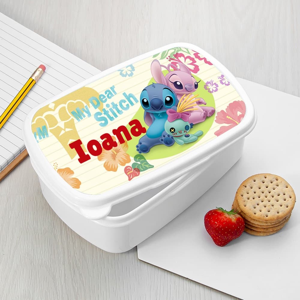 Caserolă Mic Dejun Personalizată cu Stitch și Nume – Cutie Prânz Copii Adorabilă, Ideală pentru Școală
