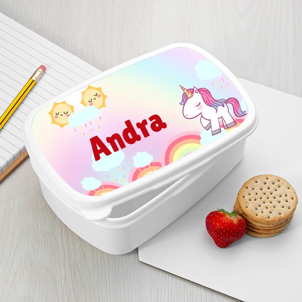 Caserolă mic dejun personalizată Unicorn cu nume – cutie prânz pentru copii și fete