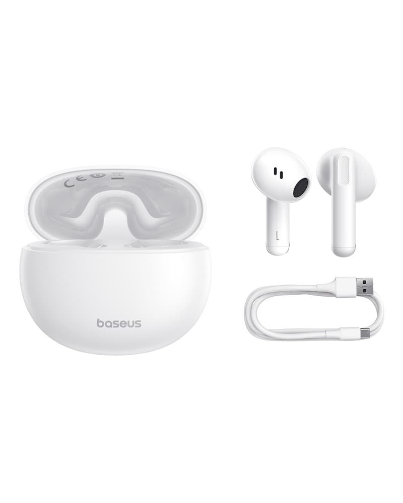 Căști Baseus Bluetooth TWS Bowie E12 albe – căști wireless cu stație de încărcare