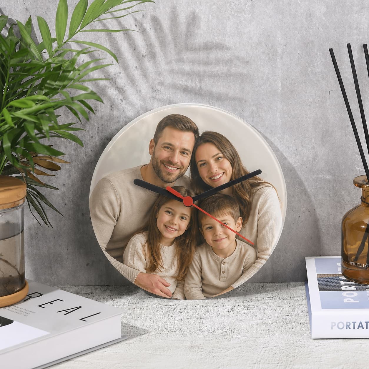 Ceas Personalizat din Aluminiu cu Poze și Mesaje – Ceas Foto Personalizat Familie 25 cm