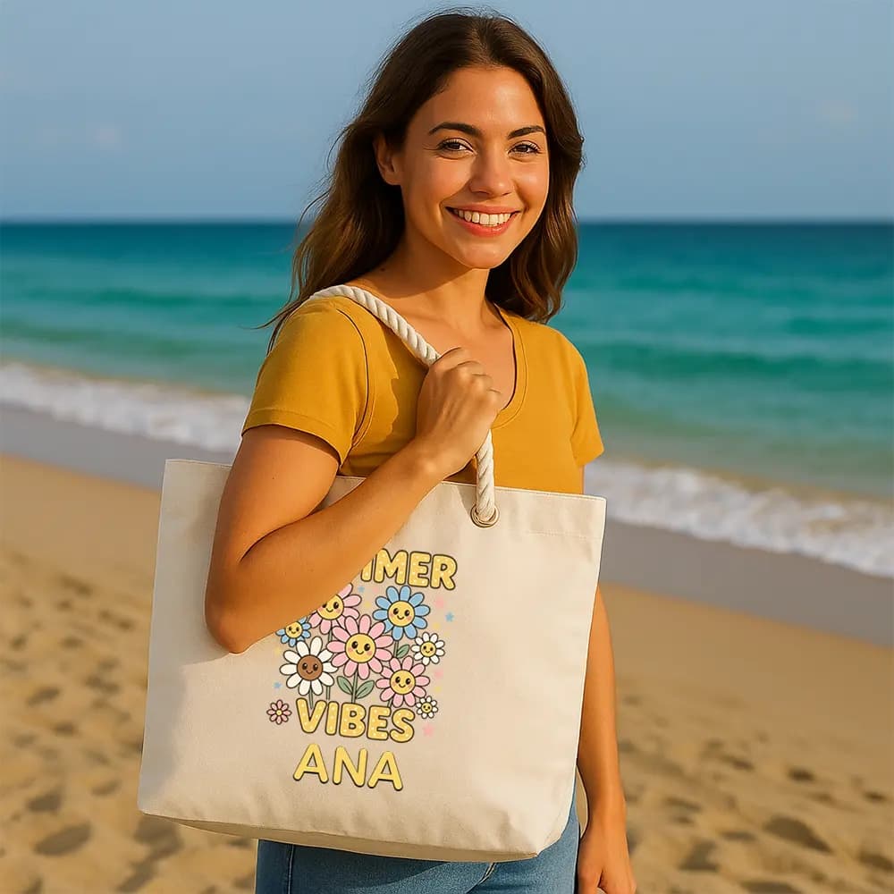 Geantă de plajă Summer Vibes Flower – geantă mare florală pentru plajă și vacanță