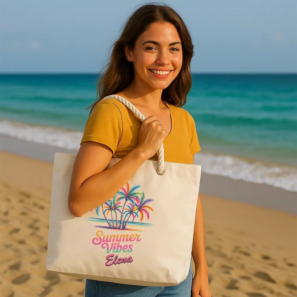 Geantă de plajă Summer Vibes Palm – geantă mare tropicală pentru plajă și vacanță