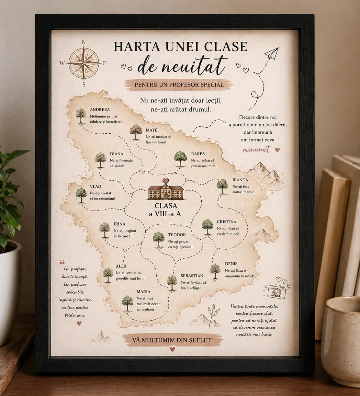 Harta clasei personalizată – tablou cu mesajele elevilor creat împreună pentru profesor