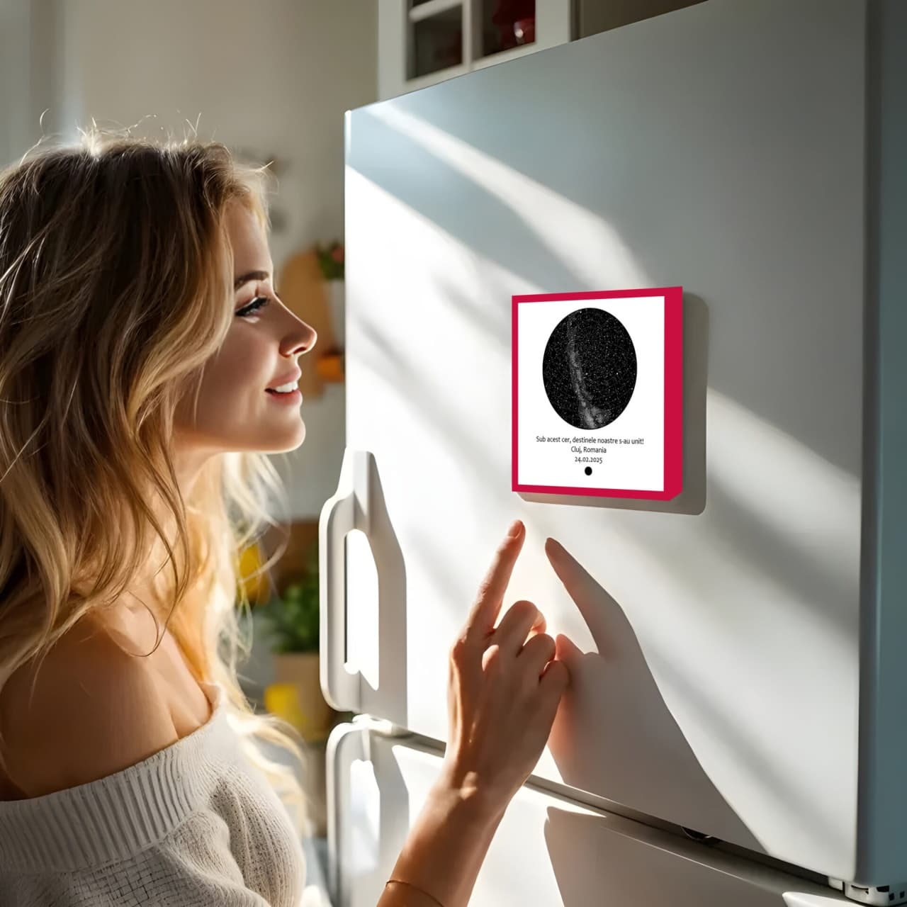 Magnet de frigider personalizat cu harta stelelor și melodie MP3 – cadou audio unic