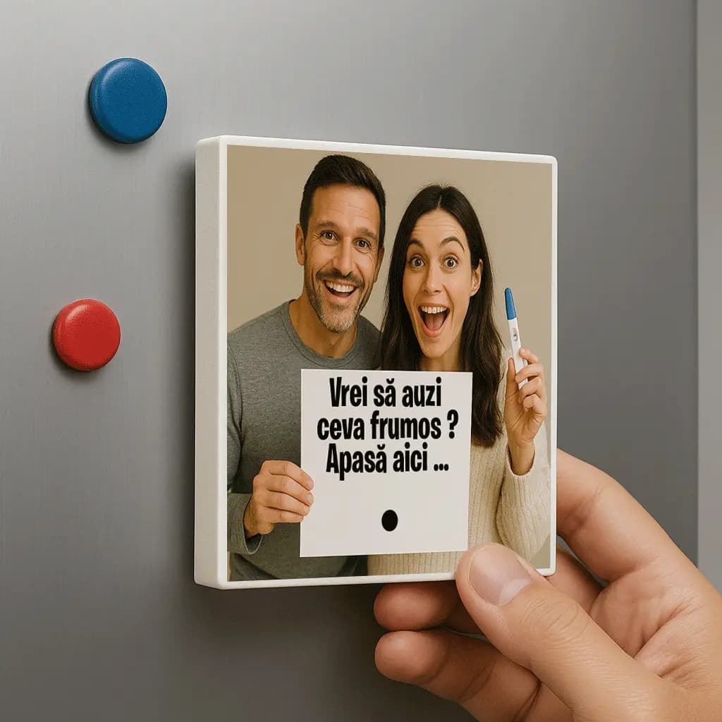 Magnet de frigider personalizat cu mesaj audio și melodie MP3 – cadou care chiar vorbește