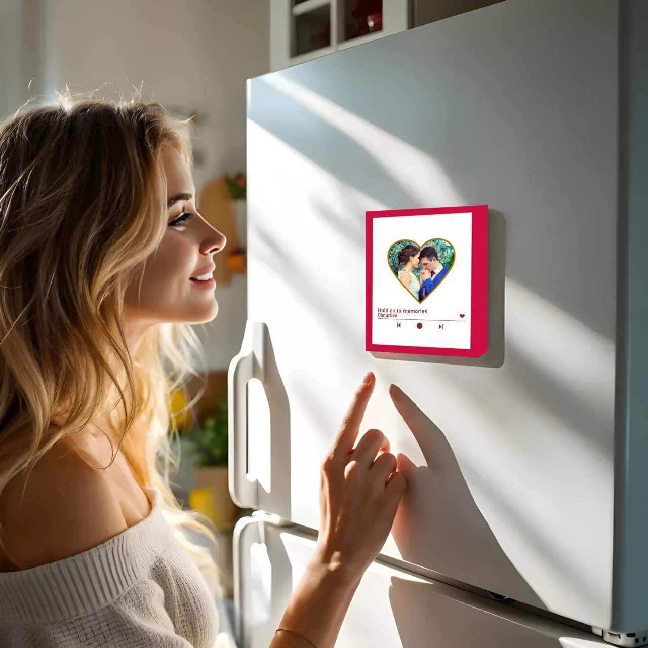Magnet de frigider personalizat în formă de inimă cu melodie MP3 și poză – cadou romantic audio