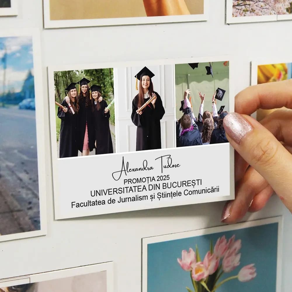 Magnet personalizat pentru absolvire cu fotografie și mesaj – cadou pentru absolvenți