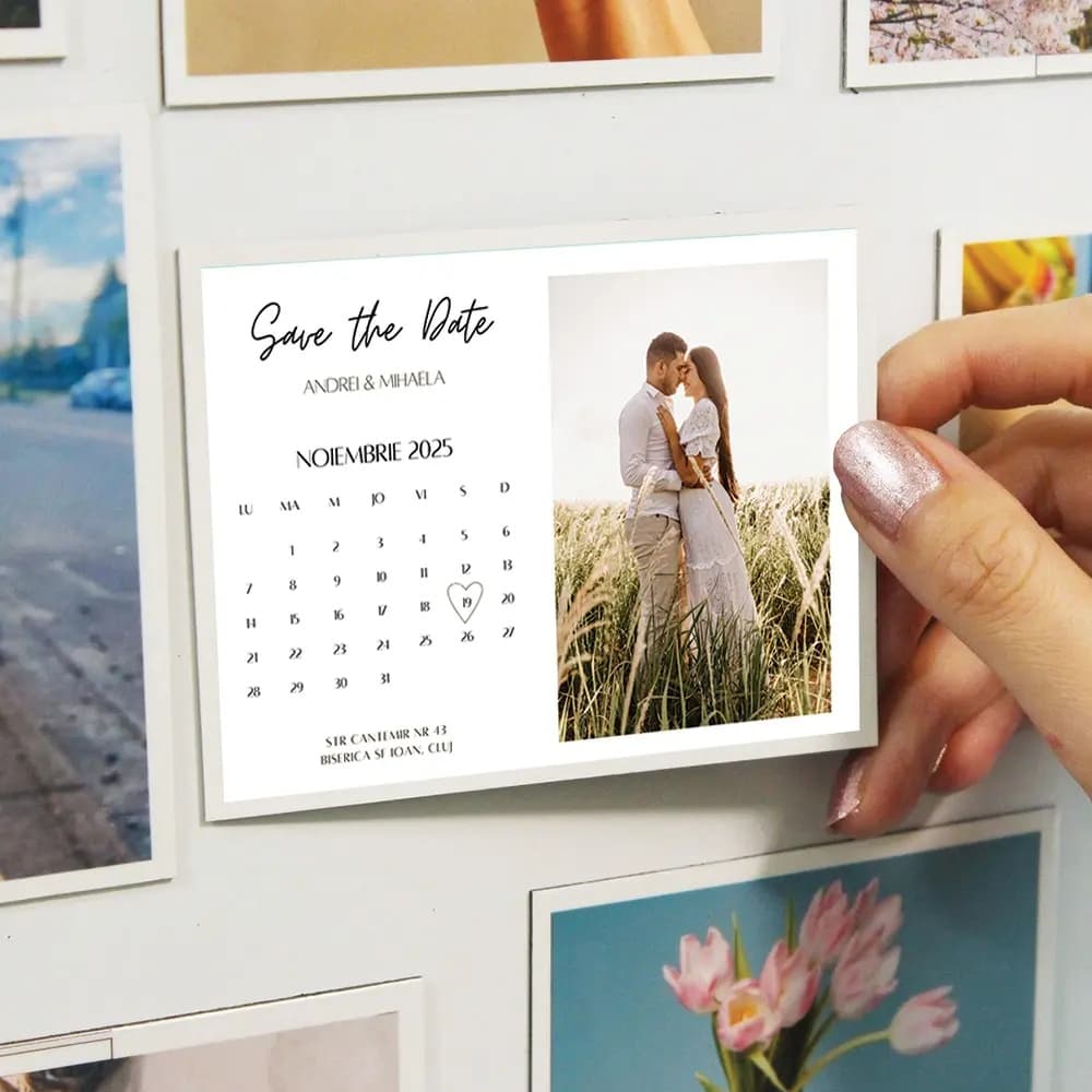 Magnet Save the Date personalizat – invitație eveniment cu dată și nume